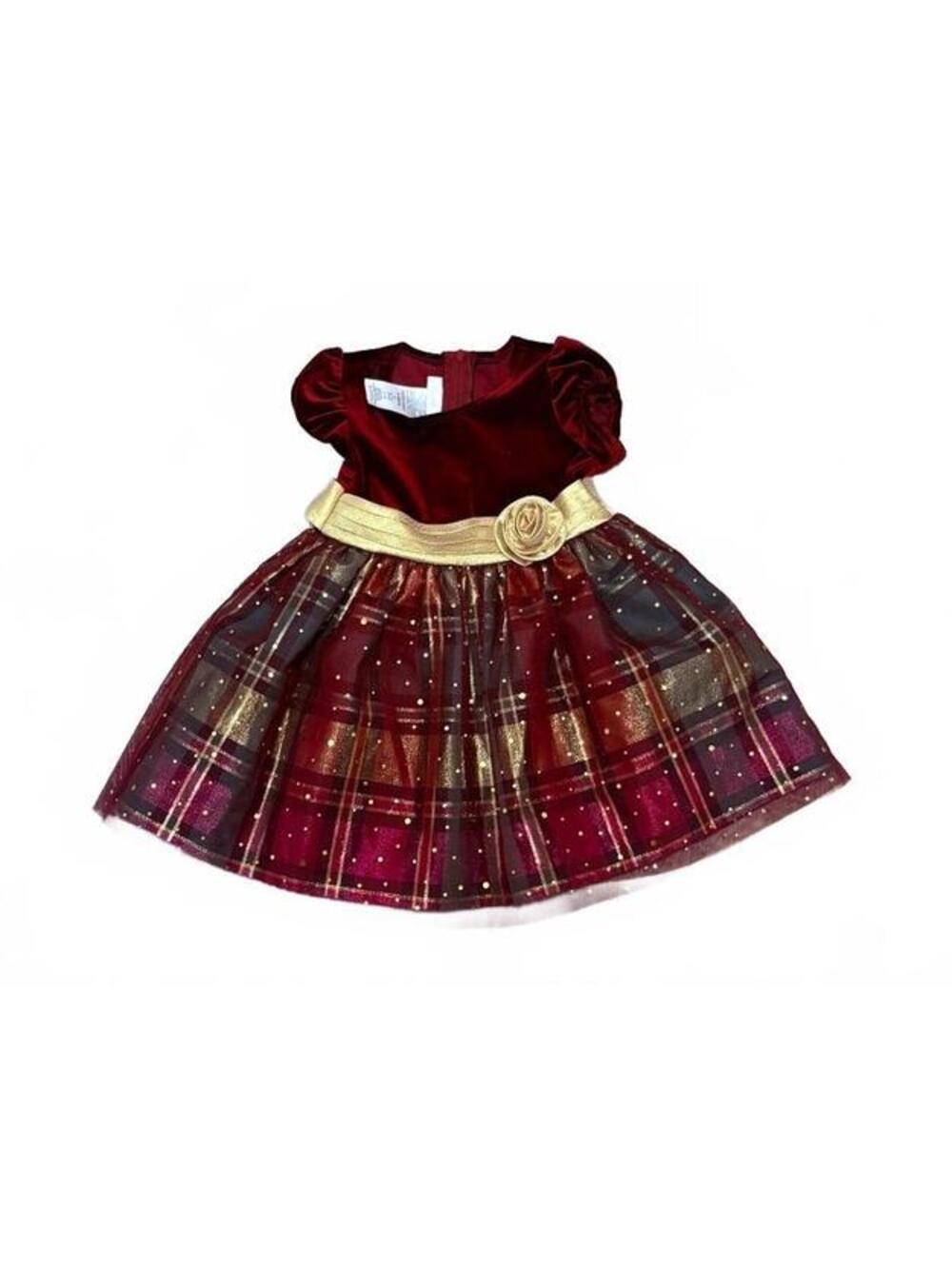 Bonnie Baby Girls' Burgundy Velvet Plaid Party Dress